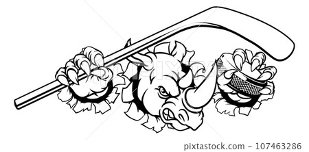 Rhino Ice Hockey Player Animal Sports Mascot 107463286