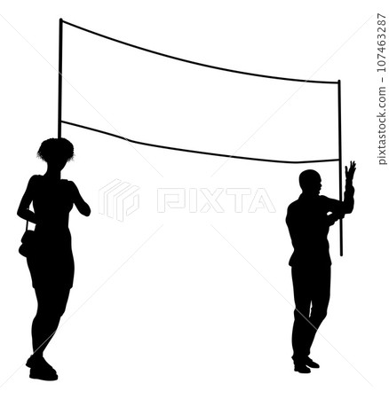 Banner Silhouette Protestors at March Rally Strike Banner Silhouette Protestors at March Rally Strike 107463287