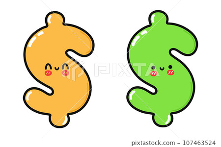 Dollar sign character. Vector hand drawn cartoon kawaii character illustration icon. Isolated on white background. Dollar character concept 107463524