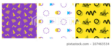 90s Trendy Geometric Memphis Seamless Patterns Set 107463534