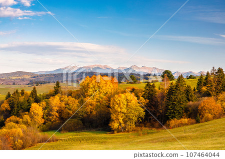 Autumn rural landscape with The Western Tatras mountains. 107464044