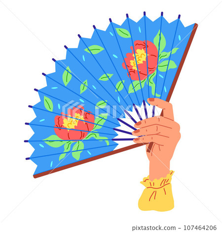 Chenese and Japanese hand fan. Vector illustration. A Chinese fan, window to land of dragons and emperors A handheld fan, steadfast sentinel against searing sun A hand fan, modest tool singing cool Chenese and Japanese hand fan. Vector illustration. A Chinese fan, window to land of dragons and emperors A handheld fan, steadfast sentinel against searing sun A hand fan, modest tool singing cool 107464206