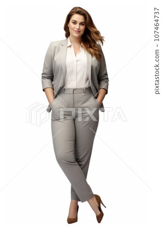 plus-size woman running in white background. Generative AI plus-size woman running in white background. Generative AI 107464737