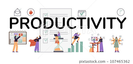 Time management to improve productivity at work banner, flat vector illustration. 107465362