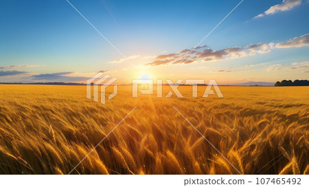 Wheat field shining golden color 107465492