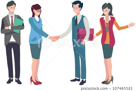 Office workers. Vector illustration. Teamwork strengthens relationships and builds trust among colleagues In team meeting, feedback shared and constructive discussions take place Office workers 107465581