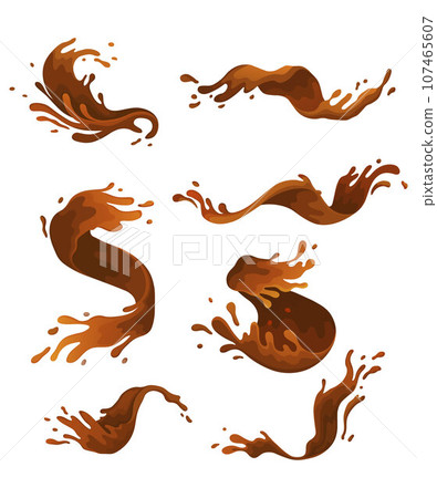 Water and juice splash liquide. Vector Illustration. A dripped droplet, delicate dancer in ballet of fluids A spill shape, unexpected art form from moment of chaos A brown water splash, coffee Water and juice splash liquide. Vector Illustration. A dripped droplet, delicate dancer in ballet of fluids A spill shape, unexpected art form from moment of chaos A brown water splash, coffee 107465607