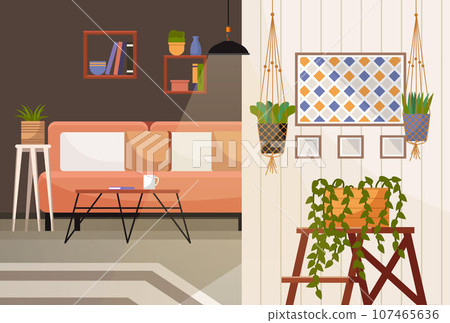 Home office. Interior vector illustration. Work from home. Interior designer incorporated natural elements into rooms design Workspace individual work style Furniture in office area for durability and 107465636