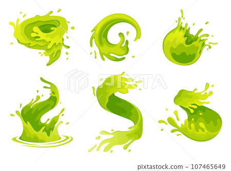 Water and juice splash liquide. Vector Illustration. A water splash, green natures power and grace Fresh juice splashed, colourful burst of freshness in air A wave shape, mesmerising pattern 107465649