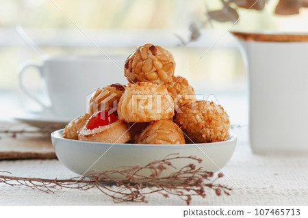 plate with some panellets typical of Catalonia, Spain 107465713