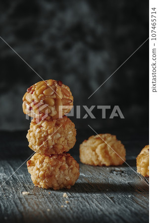 stack of panellets typical of Catalonia, Spain 107465714