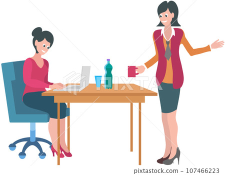 Office workers. Vector illustration. A worker employee demonstrates professionalism and integrity in their work An office manager fosters positive and inclusive work culture A business person builds 107466223