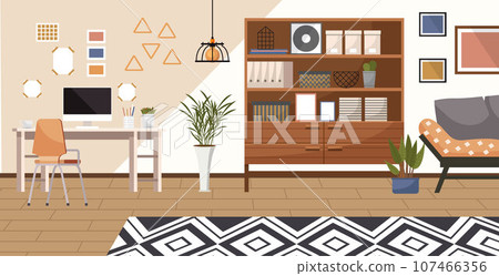 Home office. Interior vector illustration. Work from home. Office space into vibrant and creative hub Creating an inspiring workplace is crucial for focused work The room serves as a versatile Home office. Interior vector illustration. Work from home. Office space into vibrant and creative hub Creating an inspiring workplace is crucial for focused work The room serves as a versatile 107466356