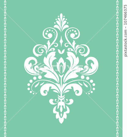 Damask graphic ornament. Floral design element. Green and white vector pattern 107466375