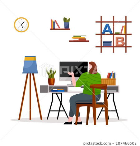Home office. Interior vector illustration. Work from home. Room serves as sanctuary for creativity and productivity Workspace designed to enhance concentration and minimize distractions Furniture 107466502