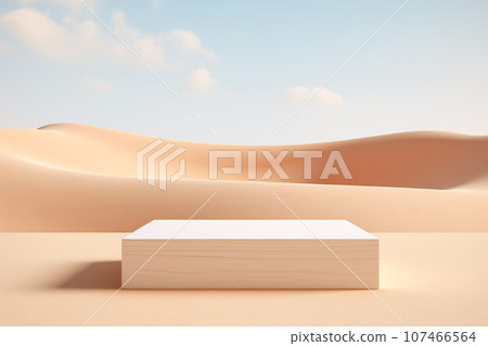 3D Realistic Podium on Desert Sand Beach Background 107466564