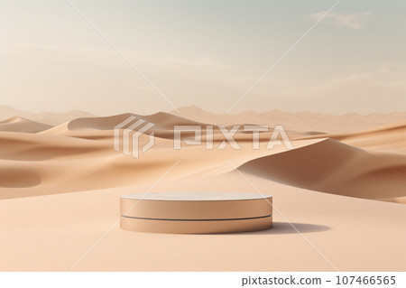 3D Realistic Podium on Desert Sand Beach Background 107466565