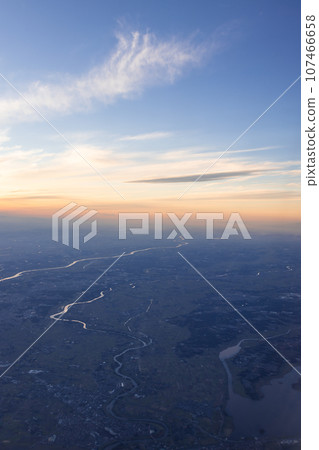 Evening view of the Kanto Plain seen from the sky Evening view of the Kanto Plain seen from the sky 107466658