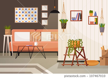 Home office. Interior vector illustration. Work from home. Workspace in living room Modern and contemporary designs Office welcoming reception area for clients Interior designer incorporated natural 107467010
