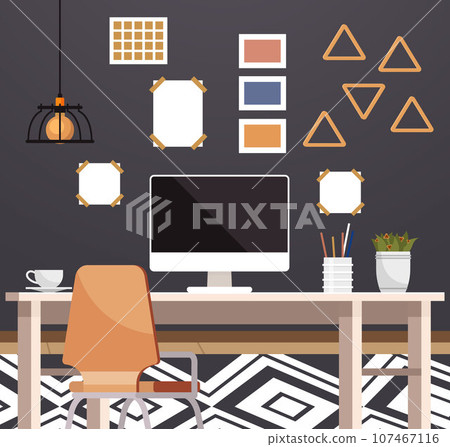 Home office. Interior vector illustration. Work from home. Rooms layout optimizes space for an efficient workflow Home office provides a quiet and conducive environment for work Furniture in workspace 107467116