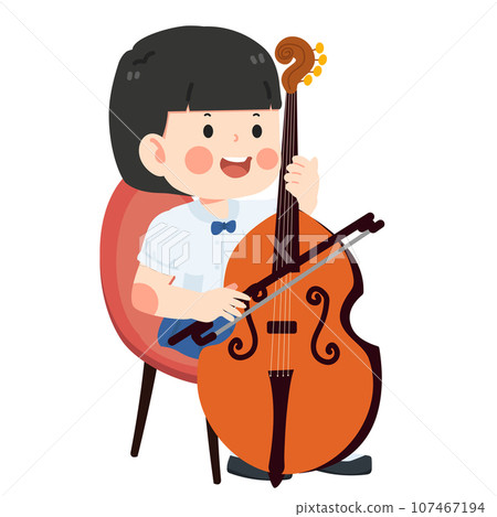 kid girl student play music cello 107467194