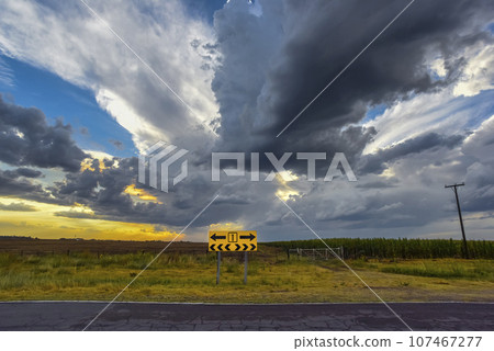 Stormy sky due to rain in the Argentine countryside, La Pampa province, Patagonia, Argentina. Stormy sky due to rain in the Argentine countryside, La Pampa province, Patagonia, Argentina. 107467277