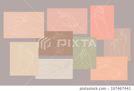 hand care applying moisturizer line art set 107467441