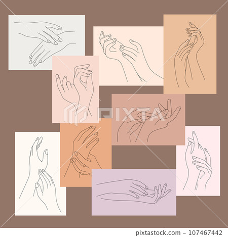 hand care applying moisturizer and manicure finger nail line art set 107467442