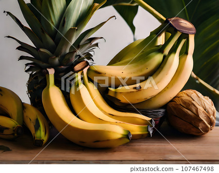 Detailed hyperrealistic bananas in cozy nature. Detailed hyperrealistic bananas in cozy nature. 107467498
