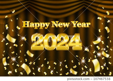 2024年新年賀卡設計，金色字母漂浮在棕色舞台上 107467538