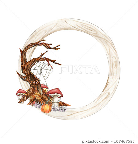 Fall wreath with orange elements. For cards, backgrounds. Watercolor illustration for scrapbooking. Perfect for wedding invitation. Fall wreath with orange elements. For cards, backgrounds. Watercolor illustration for scrapbooking. Perfect for wedding invitation. 107467585