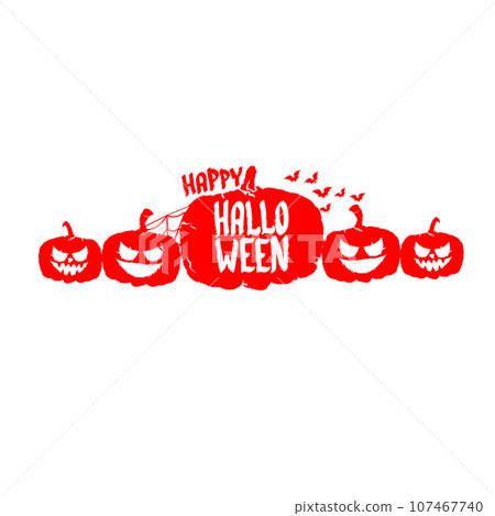 Happy Halloween text banner design template with scary halloween pumpkin isolated on white background. Red Halloween party lettering logo, label, sticker, poster and banner design Happy Halloween text banner design template with scary halloween pumpkin isolated on white background. Red Halloween party lettering logo, label, sticker, poster and banner design 107467740