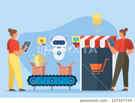 Automation business. Vector illustration. Reach target audience with content generation for online platform Modern logistics center Machine learning line Smart home controlled Mechanical technology 107467749