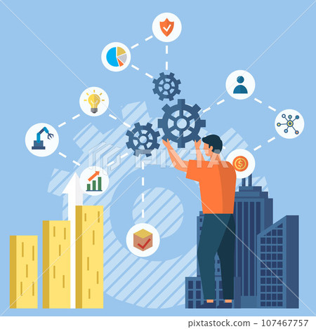 Automation business. Vector illustration. Technology for SEO, internet, digital business content Smart industrial revolution, automation, robot assistants, iot, cloud and bigdata Supporting industrial 107467757