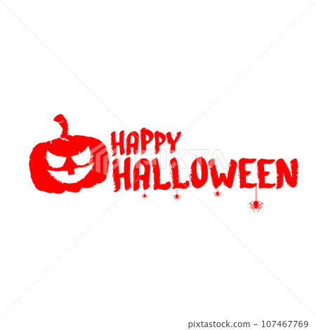Happy Halloween text banner design template with scary halloween pumpkin isolated on white background. Red Halloween party lettering logo, label, sticker, poster and banner design Happy Halloween text banner design template with scary halloween pumpkin isolated on white background. Red Halloween party lettering logo, label, sticker, poster and banner design 107467769