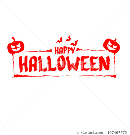 Happy Halloween text banner design template with scary halloween pumpkin isolated on white background. Red Halloween party lettering logo, label, sticker, poster and banner design Happy Halloween text banner design template with scary halloween pumpkin isolated on white background. Red Halloween party lettering logo, label, sticker, poster and banner design 107467773