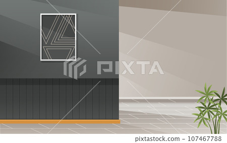 Empty room for interior design. Gray and white walls indoors, houseplant and picture in frame. Minimal wall scene, abstract background. Design and furnishings in apartment, flat, premise or office Empty room for interior design. Gray and white walls indoors, houseplant and picture in frame. Minimal wall scene, abstract background. Design and furnishings in apartment, flat, premise or office 107467788