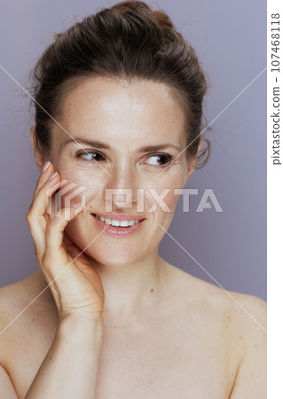 happy modern female on blue 107468118