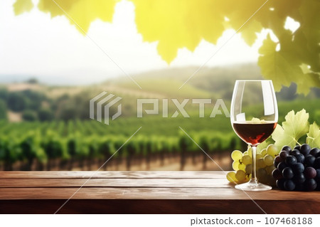 A red of white wine on a wooden barrel. 107468188