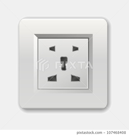 Realistic socket. Used in the United Kingdom, Ireland, Malta, Malaysia and Singapore. Adapters. Isolated electrical equipment on wall. Type G. Vector multiple standards socket for plug 107468408