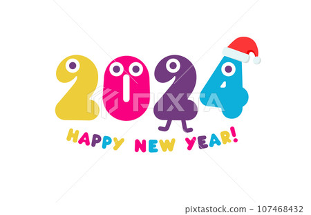 Celebrate 2024 with a funky, colorful, and playful new year design. Perfect for kids and the young at heart. Vector illustration. 107468432