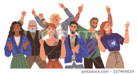 Happy people concept. Vector illustration People on event or ceremony wear traditional attire Happiness emotions are shared at family gathering Happy body language expresses feeling words cannot Happy people concept. Vector illustration People on event or ceremony wear traditional attire Happiness emotions are shared at family gathering Happy body language expresses feeling words cannot 107469029