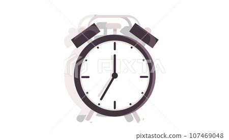 Metal alarm clock with arrows and timestamps. Element of interior design of bedroom. Clock measuring time isolated on white background. Optimization of productive work, stopwatch and countdown concept 107469048
