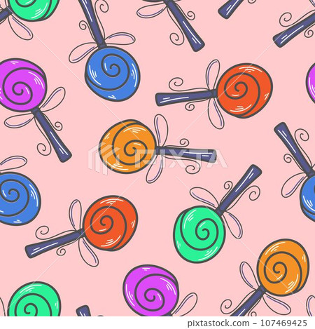 Multicolored lollipops seamless pattern vector illustration 107469425