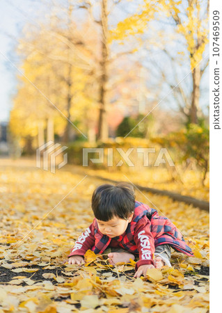 孩子在秋天公園玩 107469509