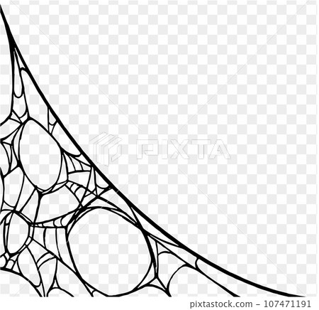 Spooky Halloween party background with spiderwebs. Use it for posters, brochures, or online ads. It's a transparent PNG with space for your text. vector 107471191