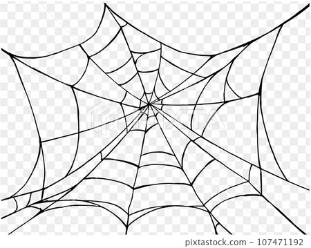 Spooky Halloween party background with spiderwebs. Use it for posters, brochures, or online ads. It's a transparent PNG with space for your text. vector 107471192