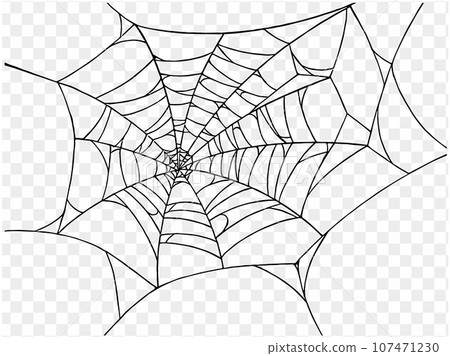 Spooky Halloween party background with spiderwebs. Use it for posters, brochures, or online ads. It's a transparent PNG with space for your text. vector 107471230