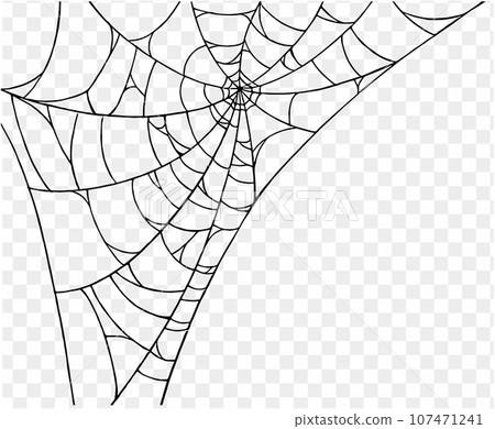 Spooky Halloween party background with spiderwebs. Use it for posters, brochures, or online ads. It's a transparent PNG with space for your text. vector 107471241