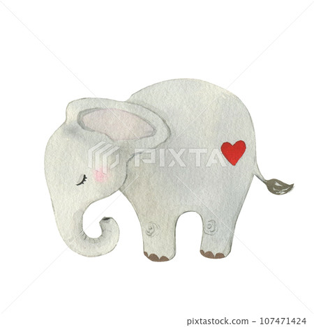 Watercolor kids illustration . Hand drawn elephant. Kids design art decor. Hand painted illustration for nursery, invitation, posters 107471424